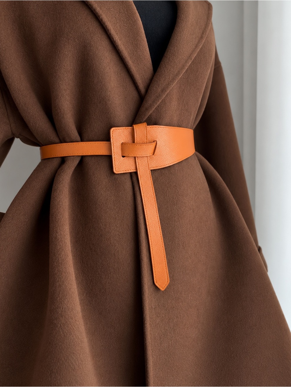 Italian Luxury Boutique Vegan Leather Belt Cognac Brown Wide Waist Belt NWOT